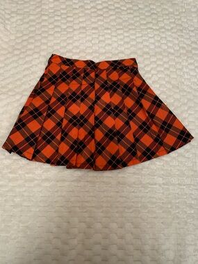 Dolls Kill Trickz N Treatz Orange Plaid Flared Skirt, Size Small, NWT